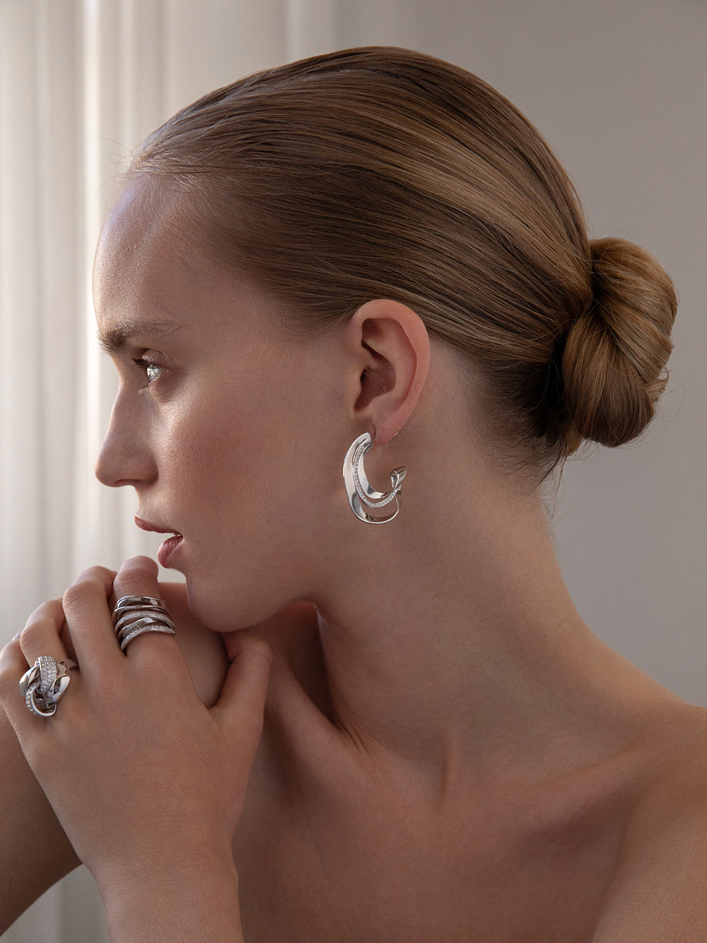 earrings from hoop silver design triple irregular with zirconias