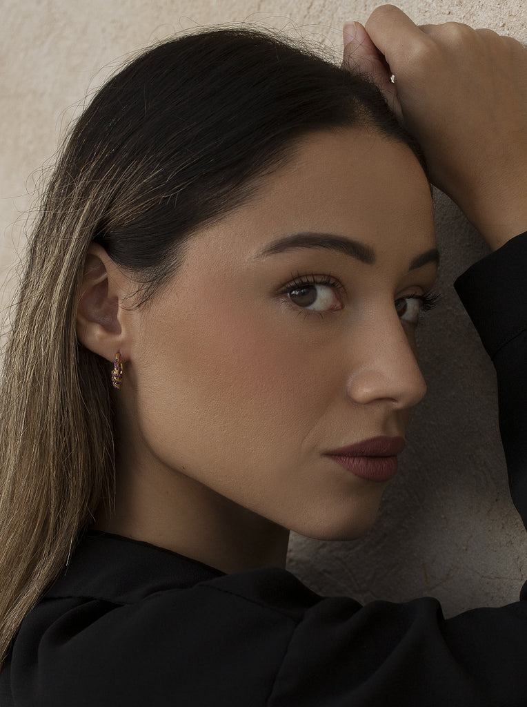 earrings from hoop silver in  gold plated with design of snake and zirconias