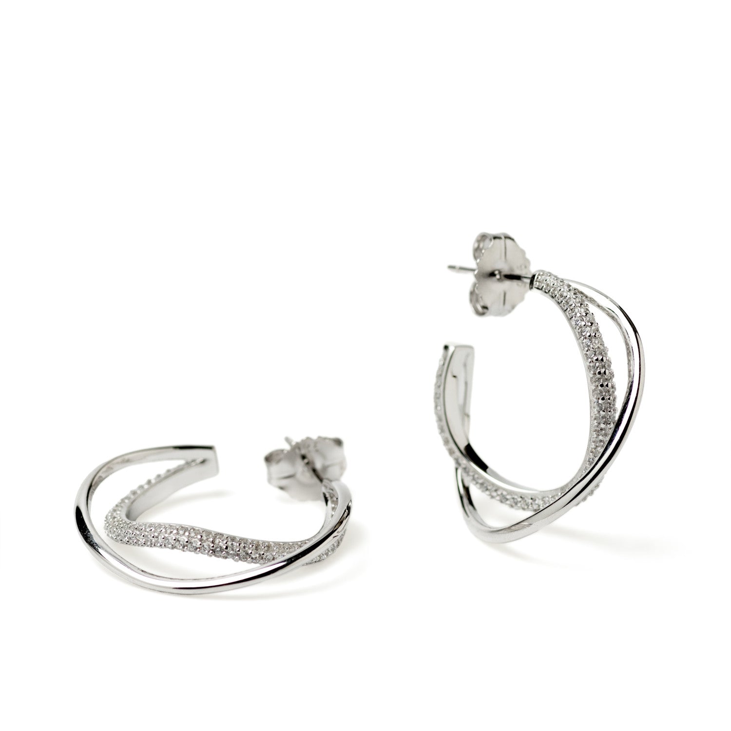 Boucles d'oreillescréole design original double rail avec zircon