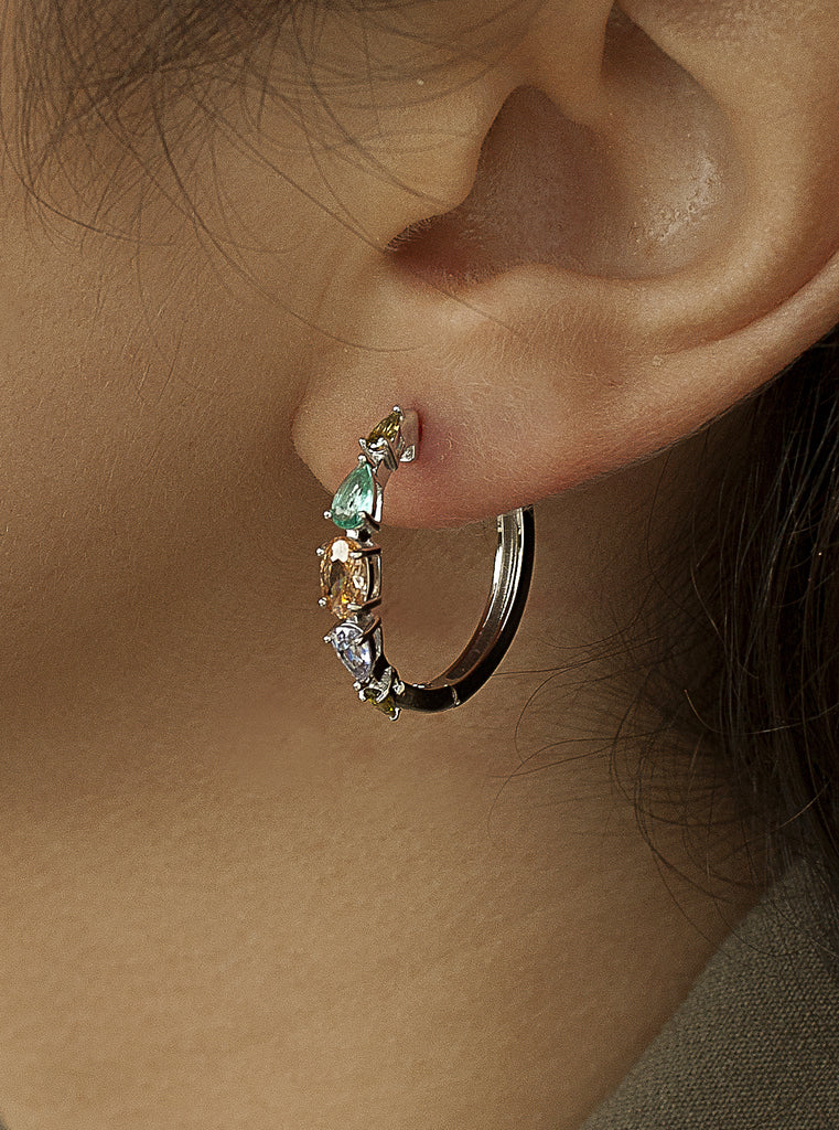 Pendientes de aro en plata con piedras tonos tierra-LINEARGENT