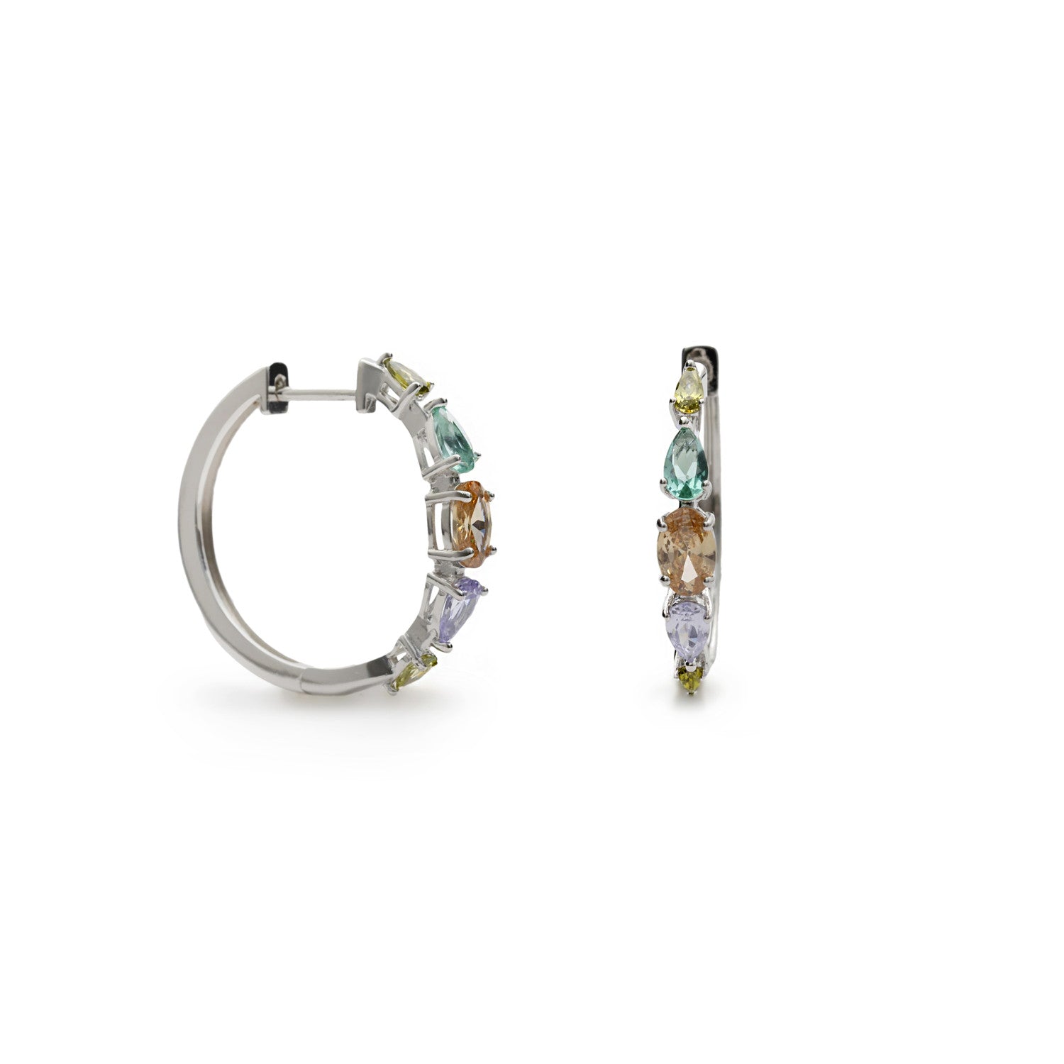 Pendientes de aro en plata con piedras tonos tierra-LINEARGENT