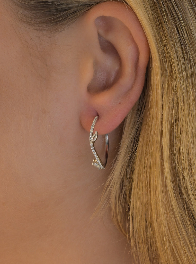 Pendientes de aro irregulares con circonitas-LINEARGENT