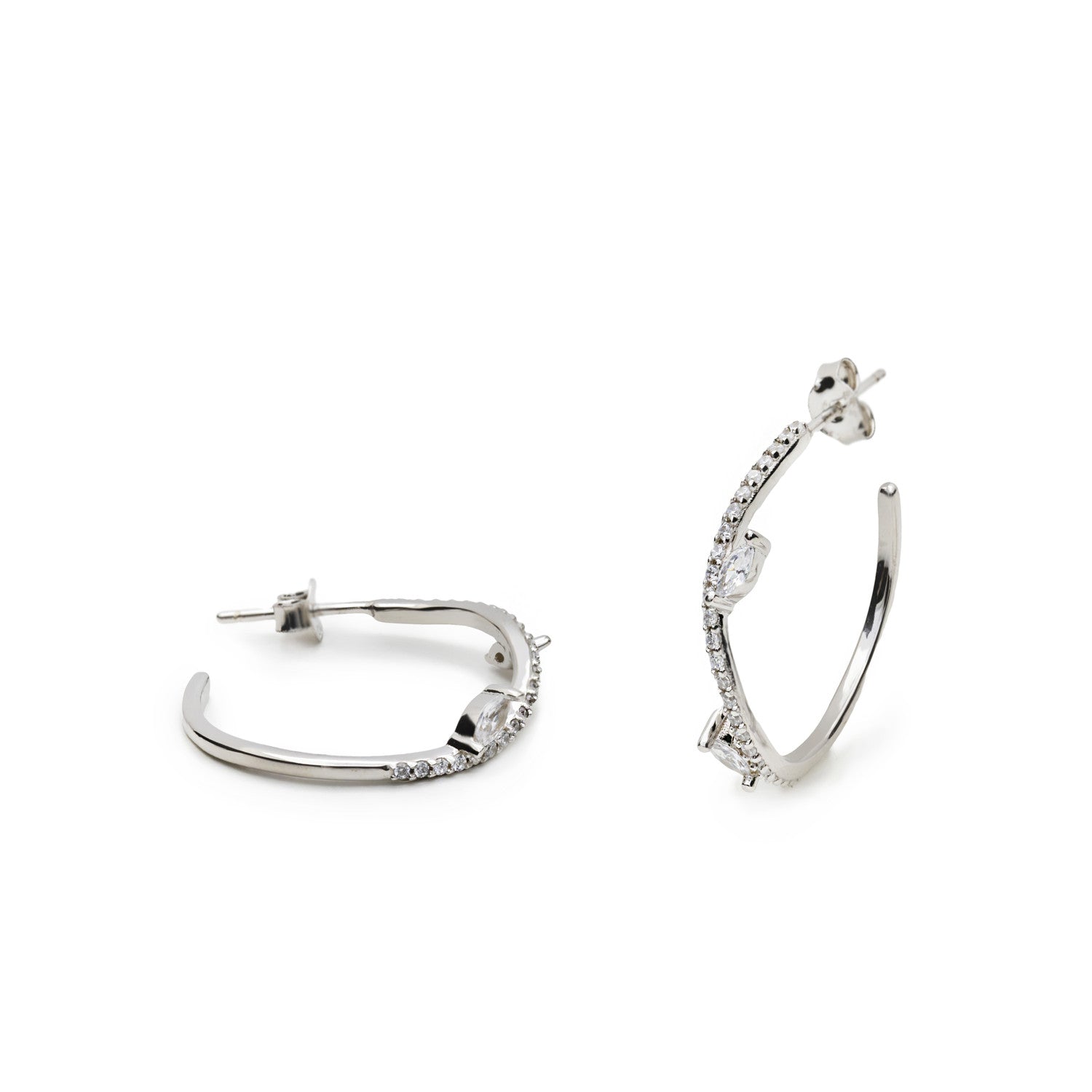 Pendientes de aro irregulares con circonitas-LINEARGENT