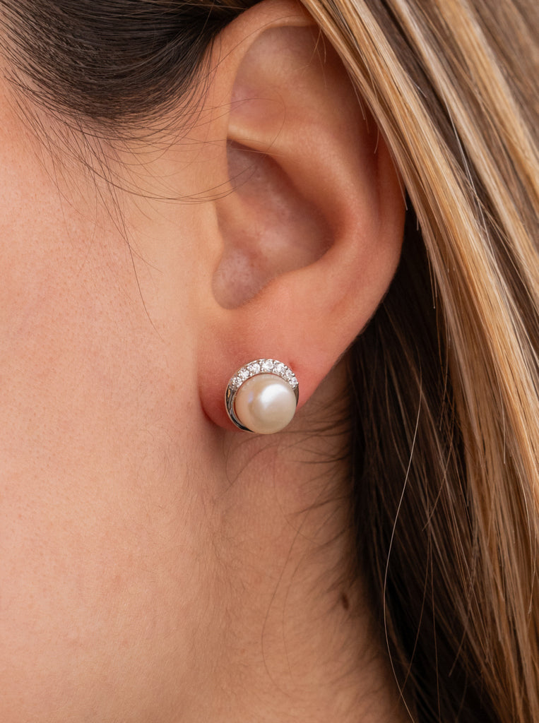 Pendientes de perla con envoltura de circonita-LINEARGENT