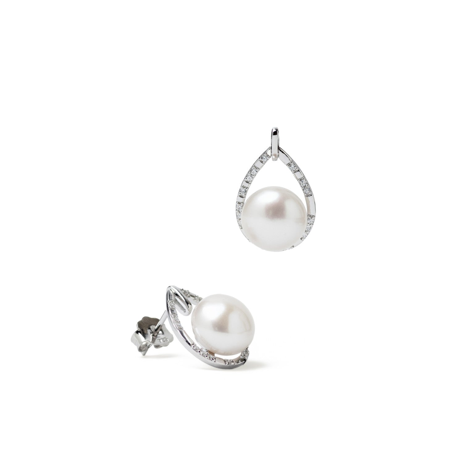 Pendientes de perla con envoltura de circonita en forma gota-LINEARGENT