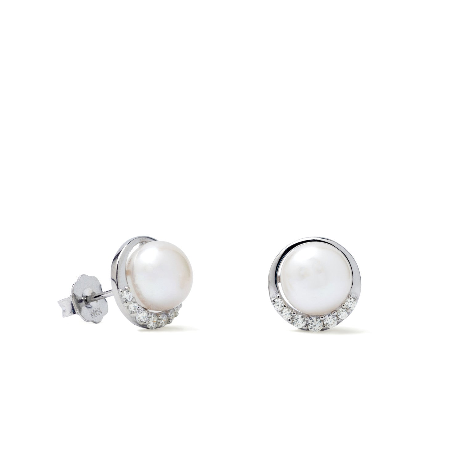 Pendientes de perla con envoltura de circonita-LINEARGENT