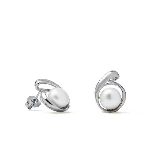 Pendientes de perla con envoltura de plata espiral-LINEARGENT