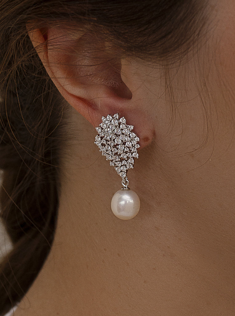 Pendientes de perla elegantes con circonitas y perlas para ocasiones especiales-LINEARGENT