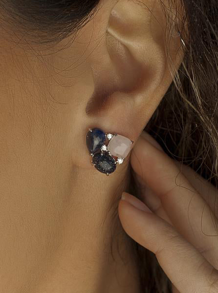 Pendientes de piedra natural diseño triangular con circonitas-LINEARGENT