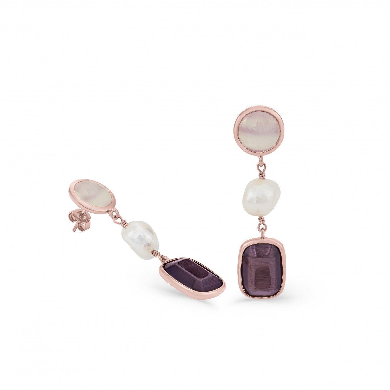 Pendientes de piedra natural en tonos tierra y detalle de perla-LINEARGENT