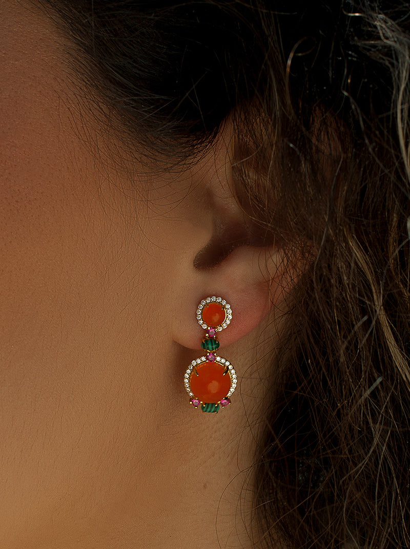 Pendientes de piedra natural estilo colgante en tonos naranjas-LINEARGENT