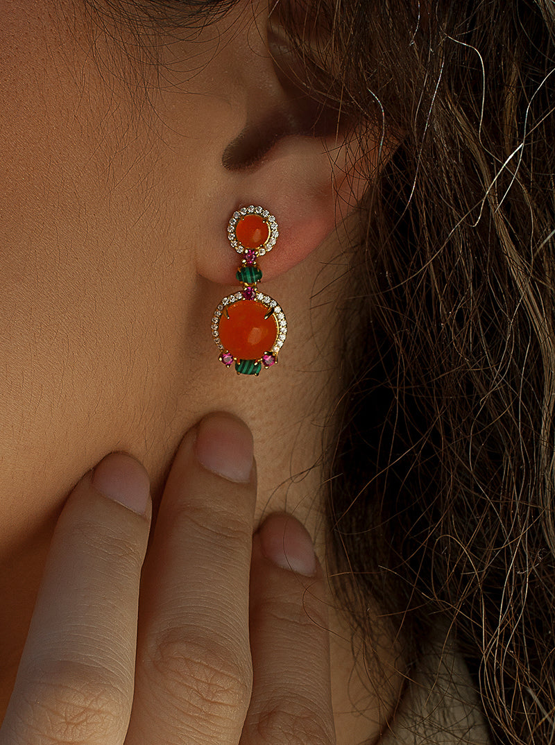 Pendientes de piedra natural estilo colgante en tonos naranjas