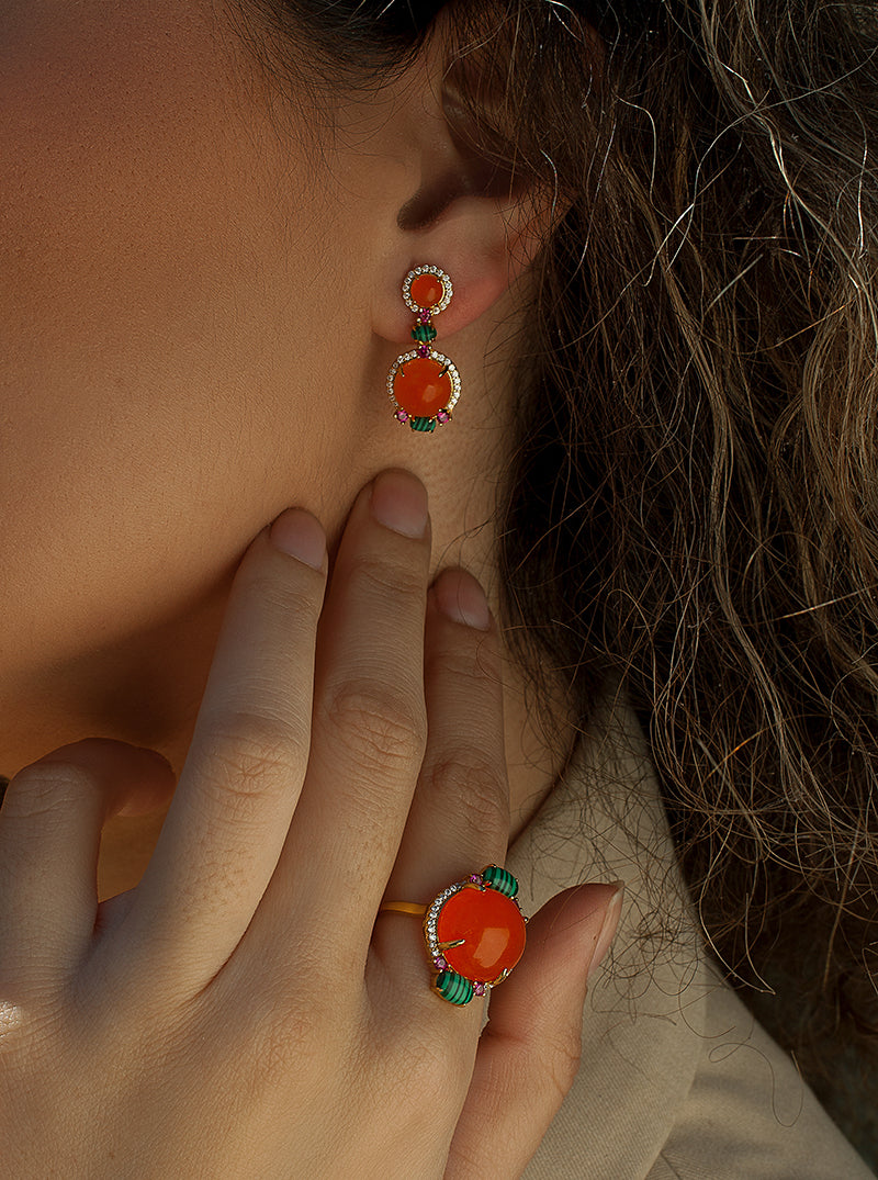 Pendientes de piedra natural estilo colgante en tonos naranjas