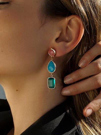 Pendientes de piedra natural largos diseño geométrico-LINEARGENT