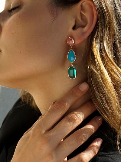 Pendientes de piedra natural largos diseño geométrico-LINEARGENT