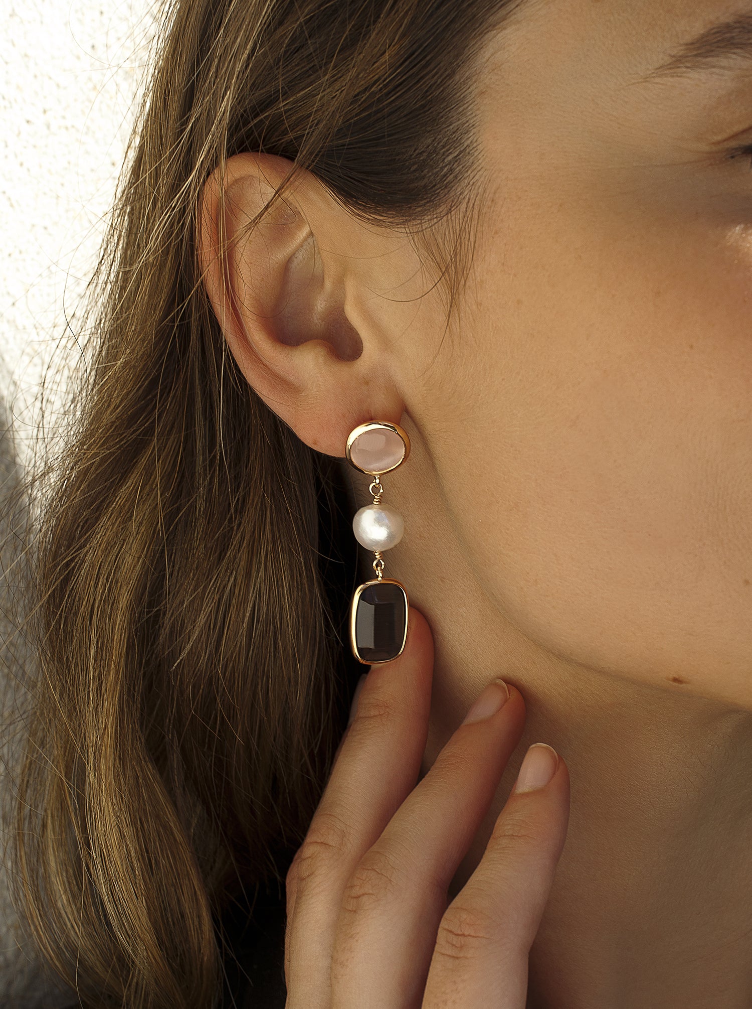 earrings made of natural  stone long in  earthtones