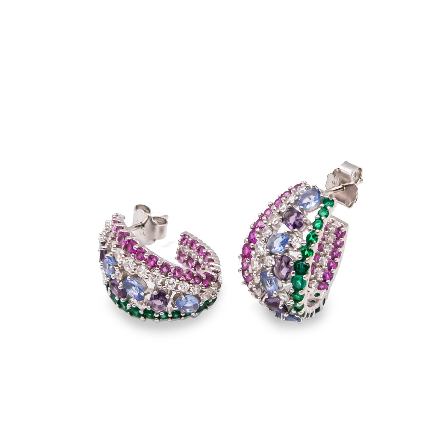 Pendientes de piedras de colores aro tonos morados-LINEARGENT