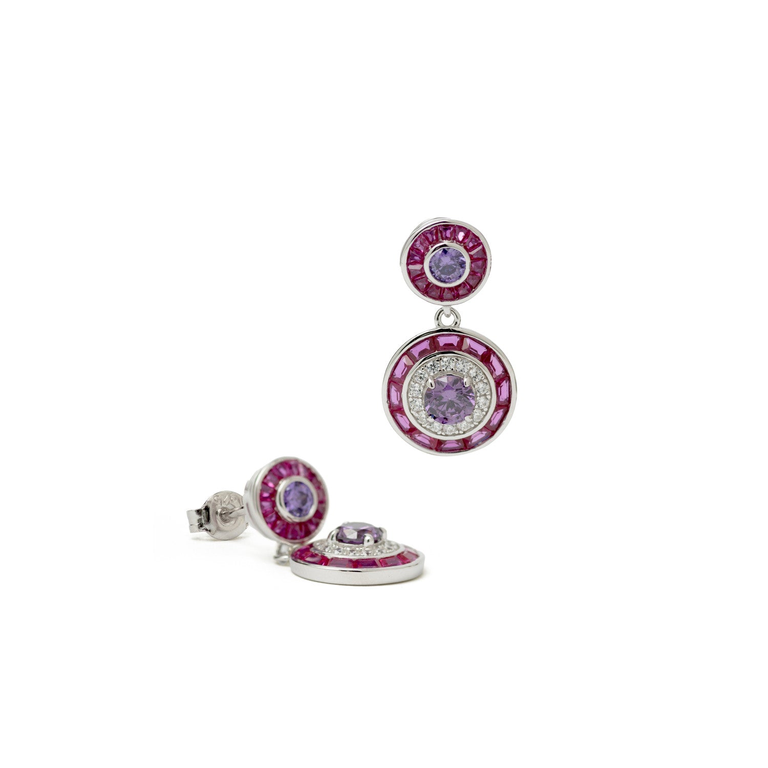 Pendientes de piedras de colores circulares tono fucsia-LINEARGENT