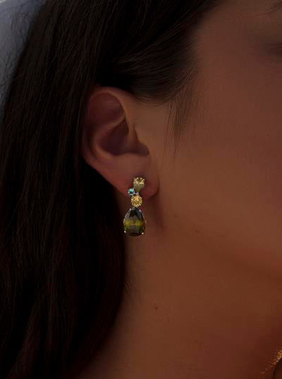 Pendientes de piedras de colores diseño gemas talla redonda y pera-LINEARGENT