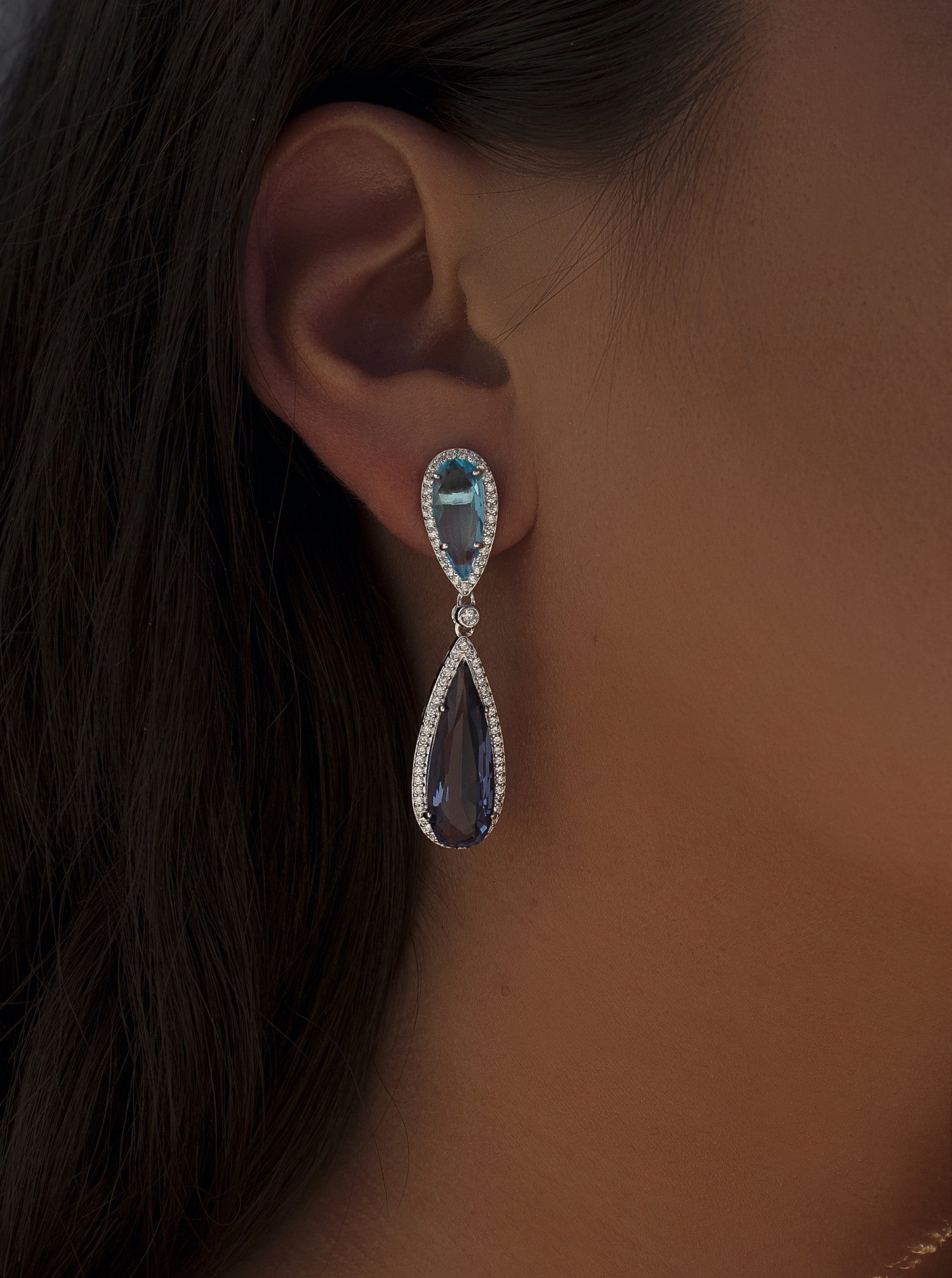 Pendientes de piedras de colores diseño lágrima con circonitas-LINEARGENT