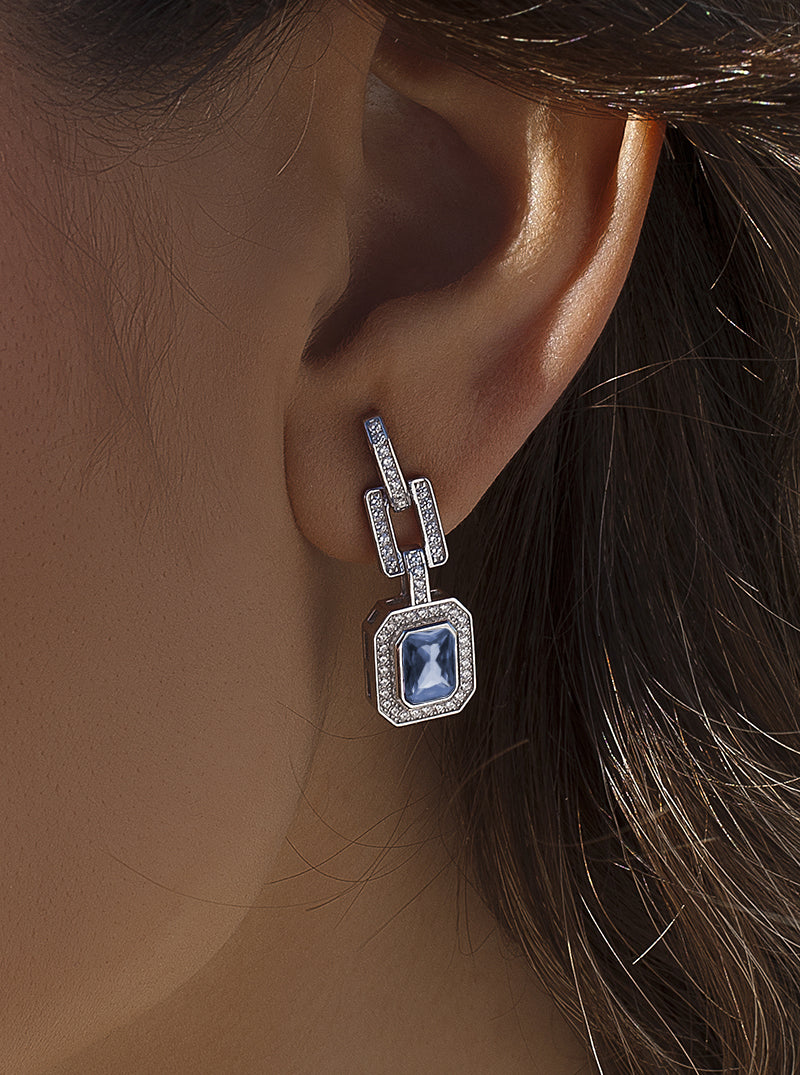 Pendientes de piedras de colores diseño octogonal tono calcedonia-LINEARGENT