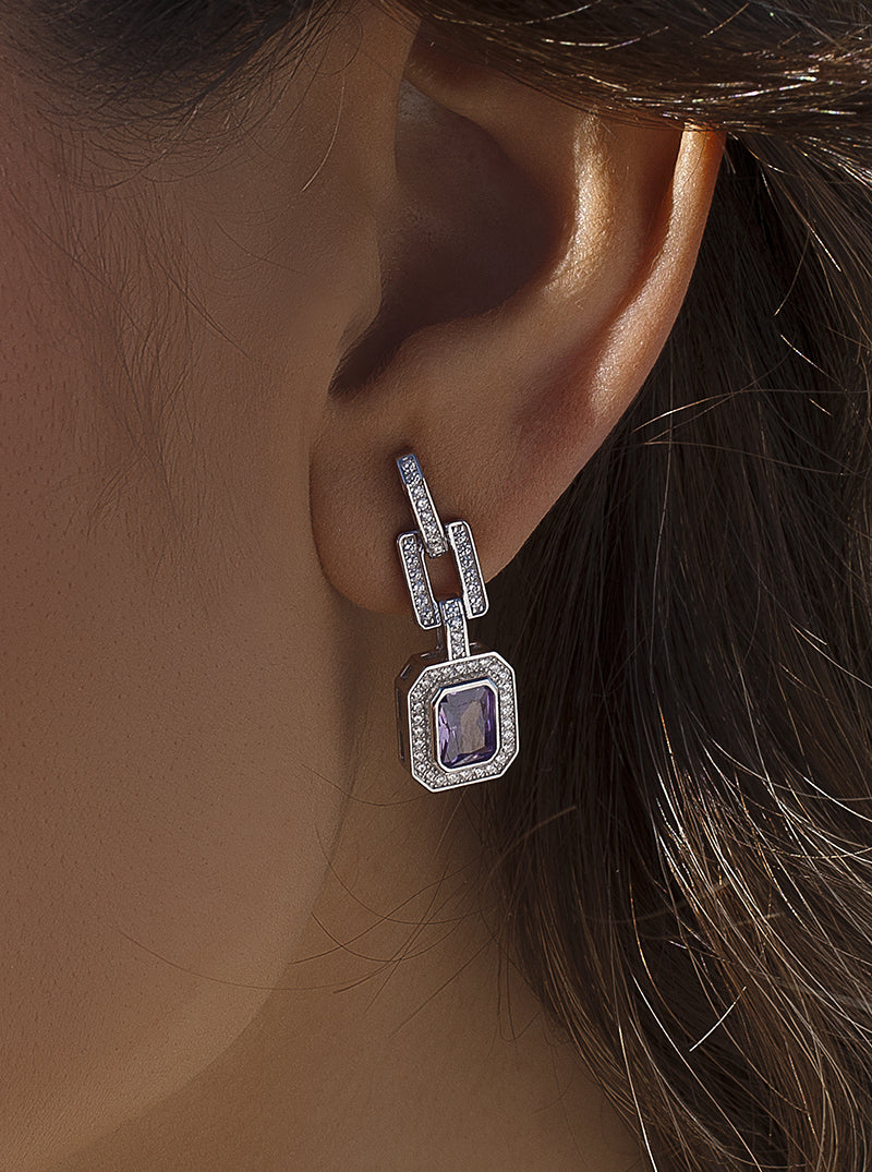 Pendientes de piedras de colores diseño octogonal tono lavanda-LINEARGENT