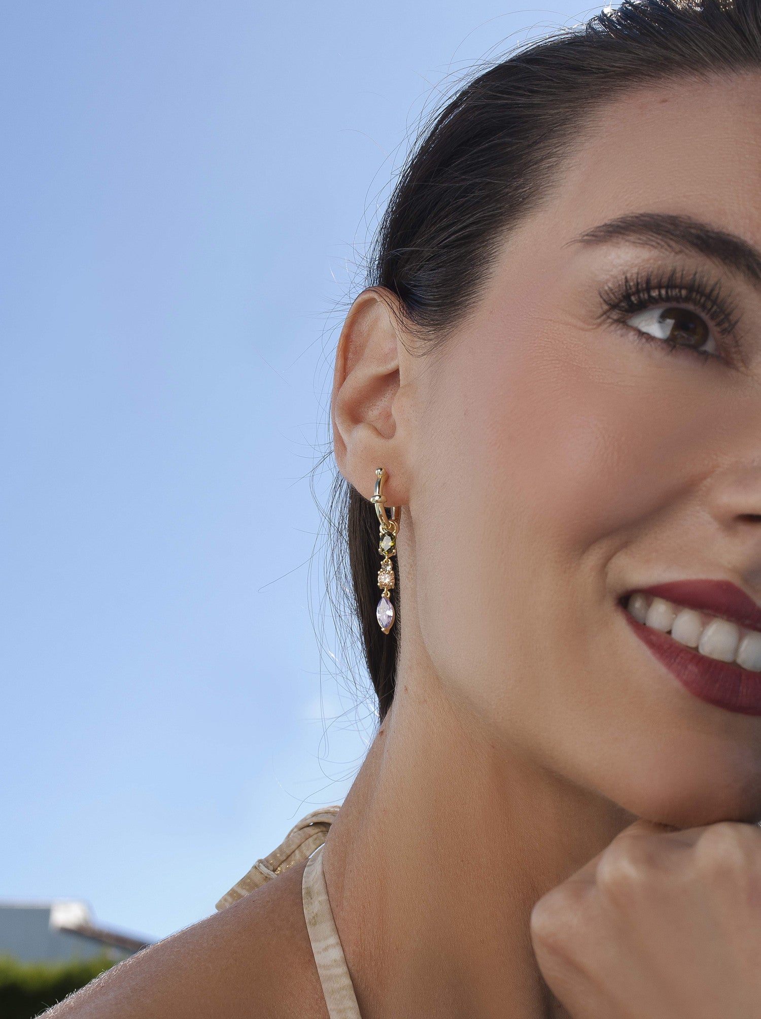 Boucles d'oreilles de  tonalités romantiquespierres de couleurs