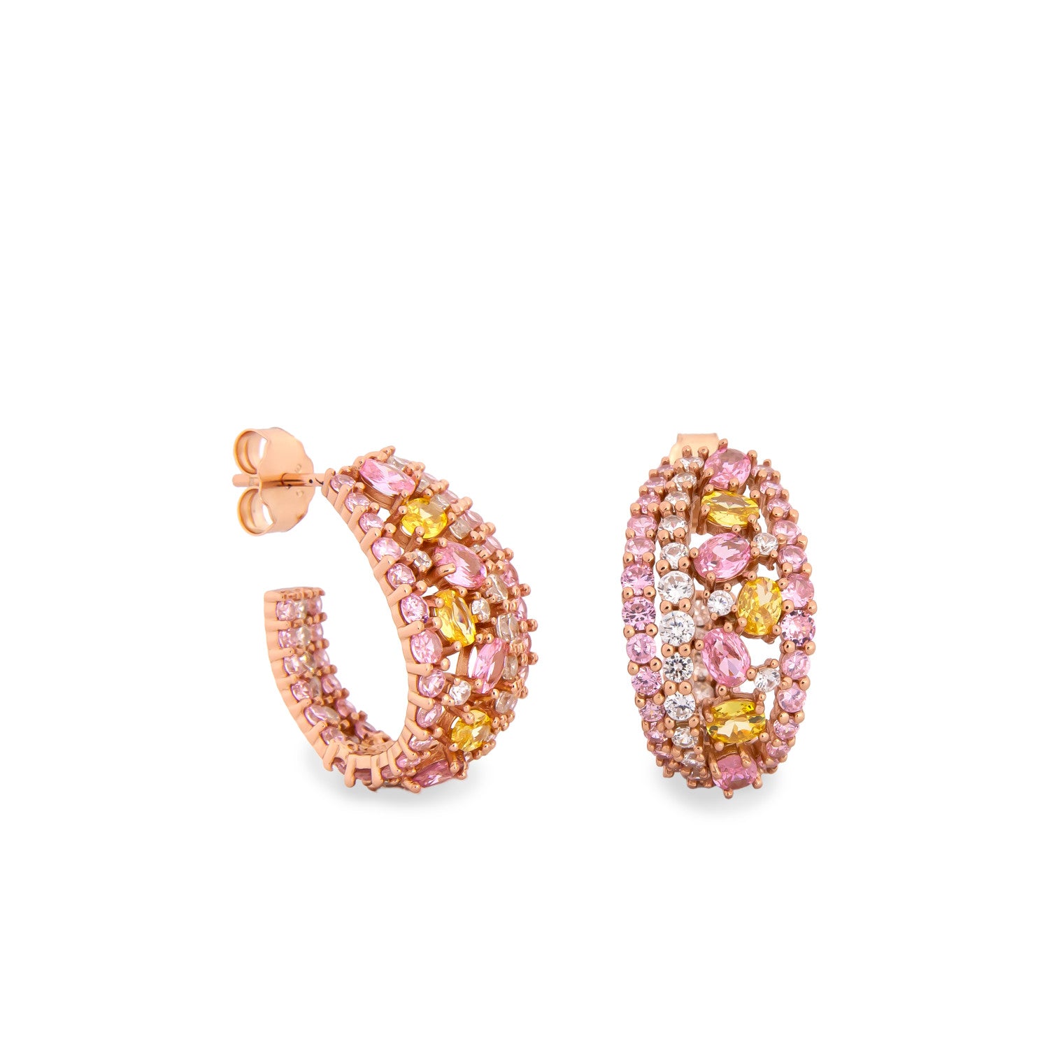 Pendientes de piedras de colores estilo aro tono rosa-LINEARGENT