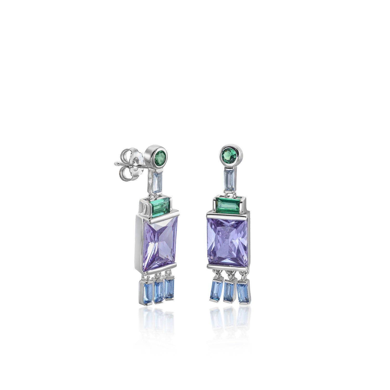 Pendientes de piedras de colores largos tono lavanda-LINEARGENT