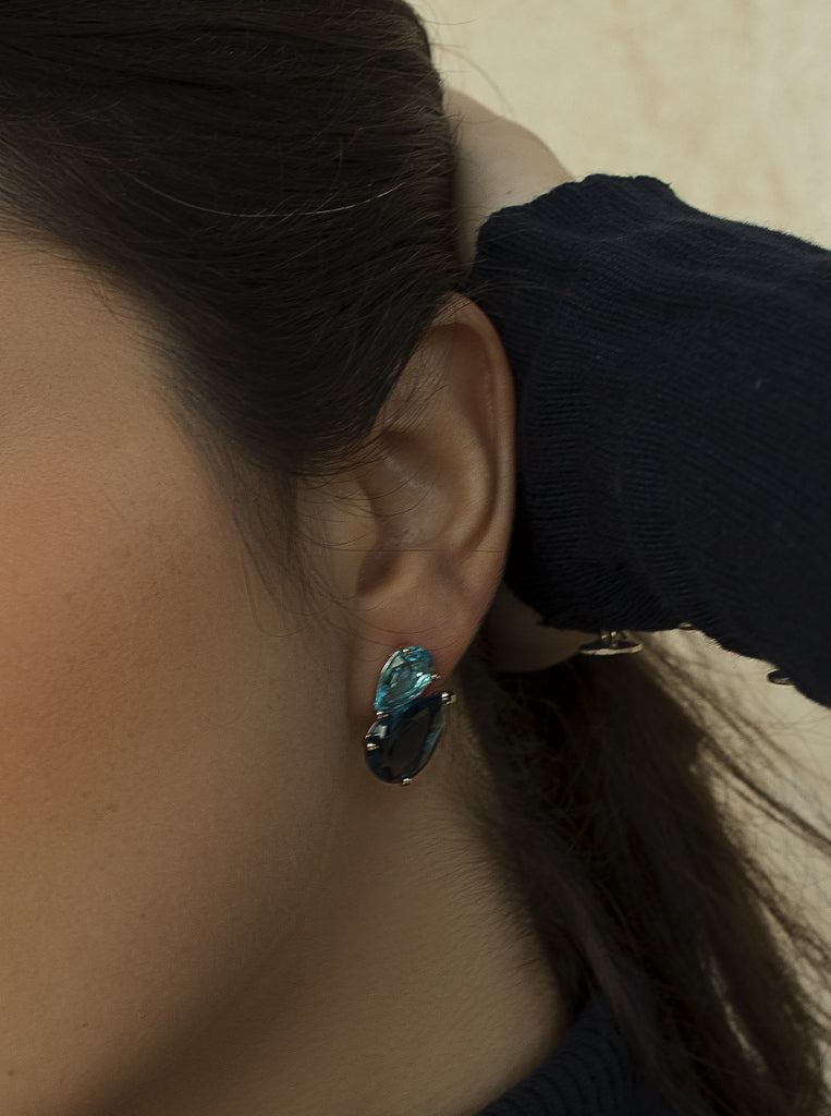 Pendientes de piedras de colores tonos azul corte pera-LINEARGENT