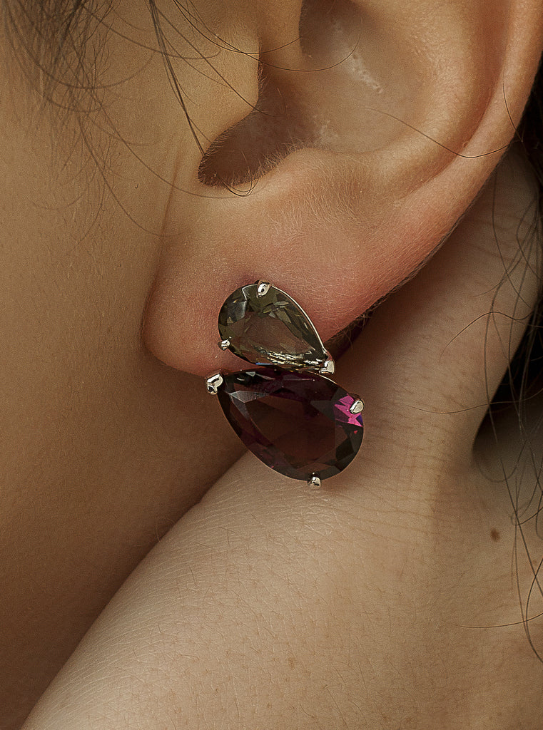 Pendientes de piedras de colores tonos rojos corte pera-LINEARGENT