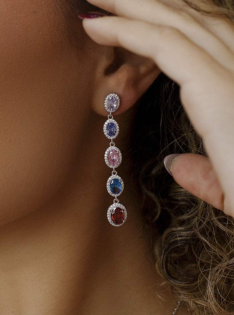 Pendientes de piedras de colores tonos vibrantes-LINEARGENT