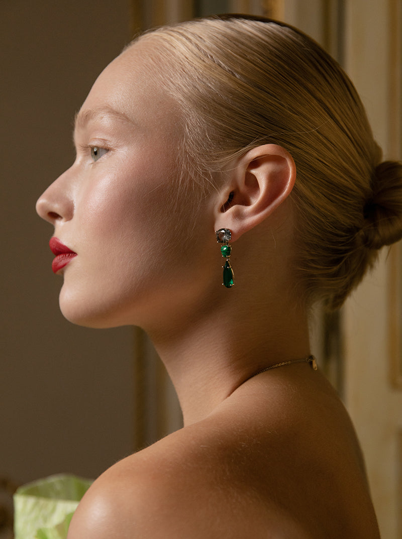 Pendientes de piedras de colores y malaquita en tonos verdes