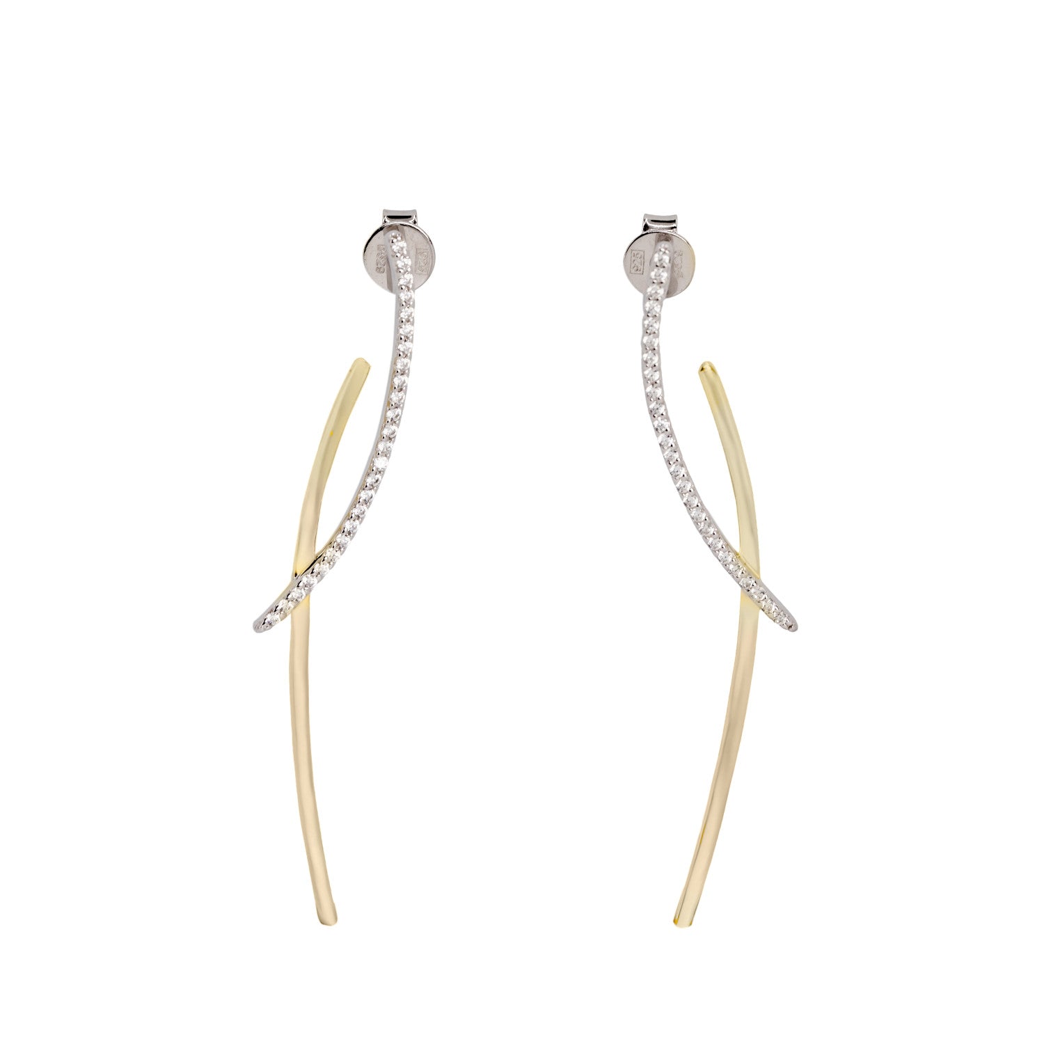 Pendientes de plata bicolor diseño lineal con circonitas