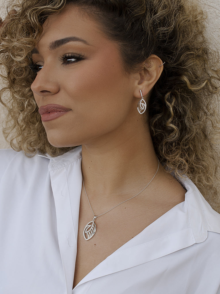 Pendientes de plata con circonitas inspiracón hoja-LINEARGENT