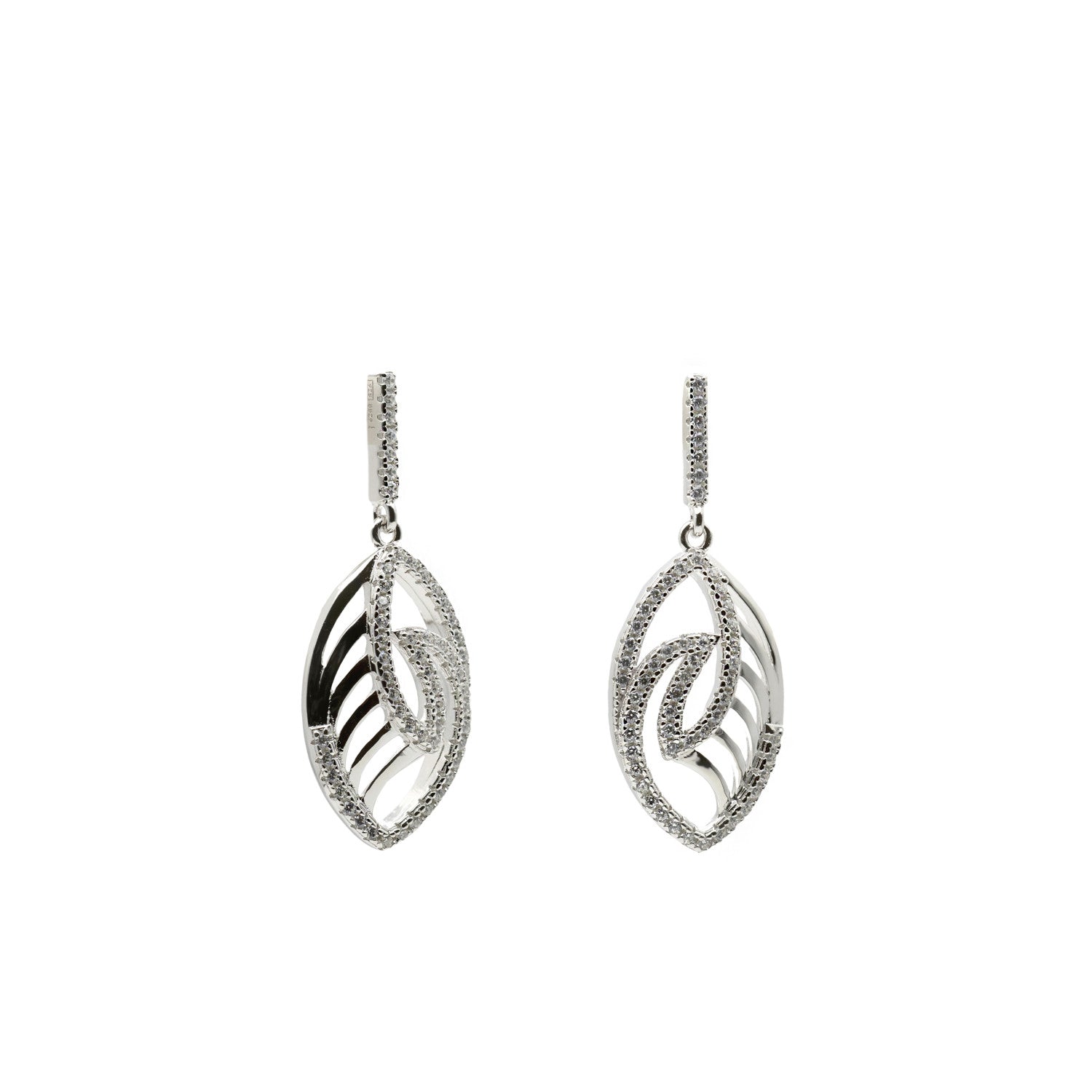 Pendientes de plata con circonitas inspiracón hoja-LINEARGENT