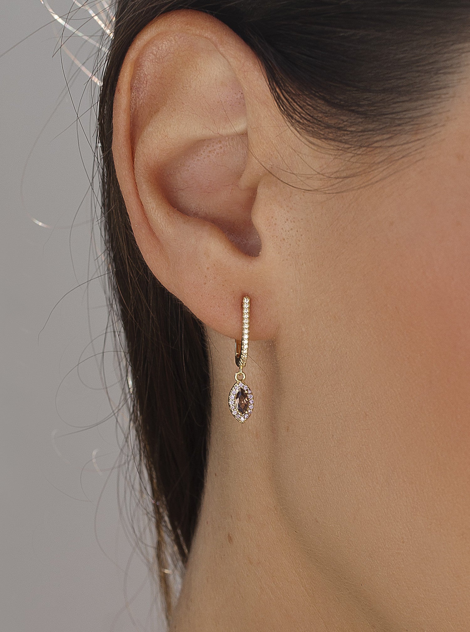 Pendientes de plata con colgantes con gema en tono coffee-LINEARGENT
