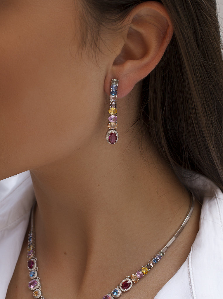 Pendientes de plata con gemas de colores diseño arcoíris