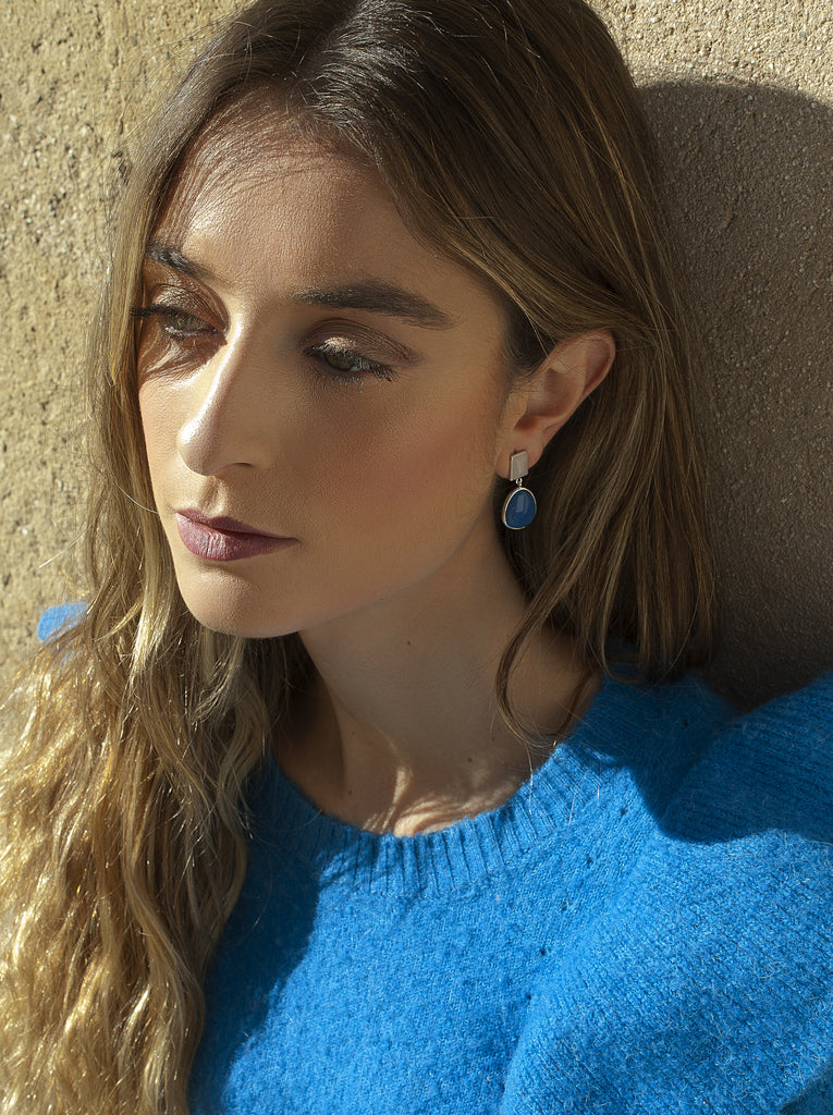 earrings silver with stones blue