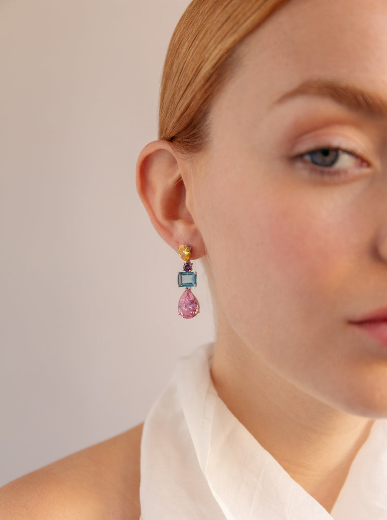 Pendientes de plata con piedras de colores diseño colgante con gemas