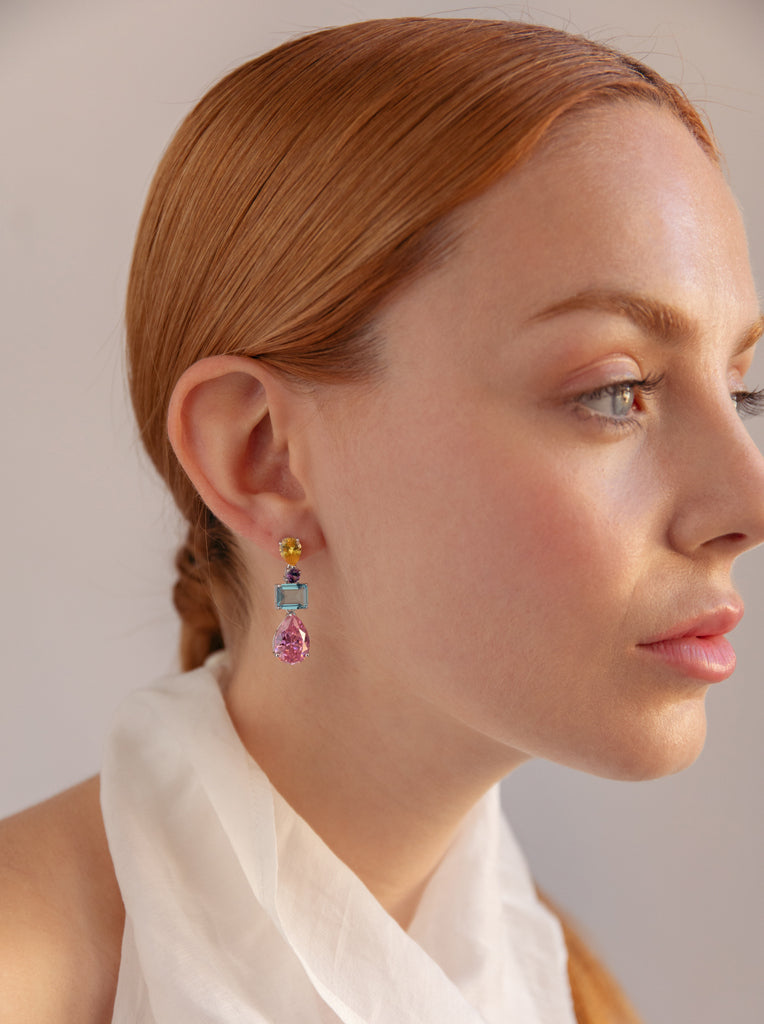 Pendientes de plata con piedras de colores diseño colgante con gemas