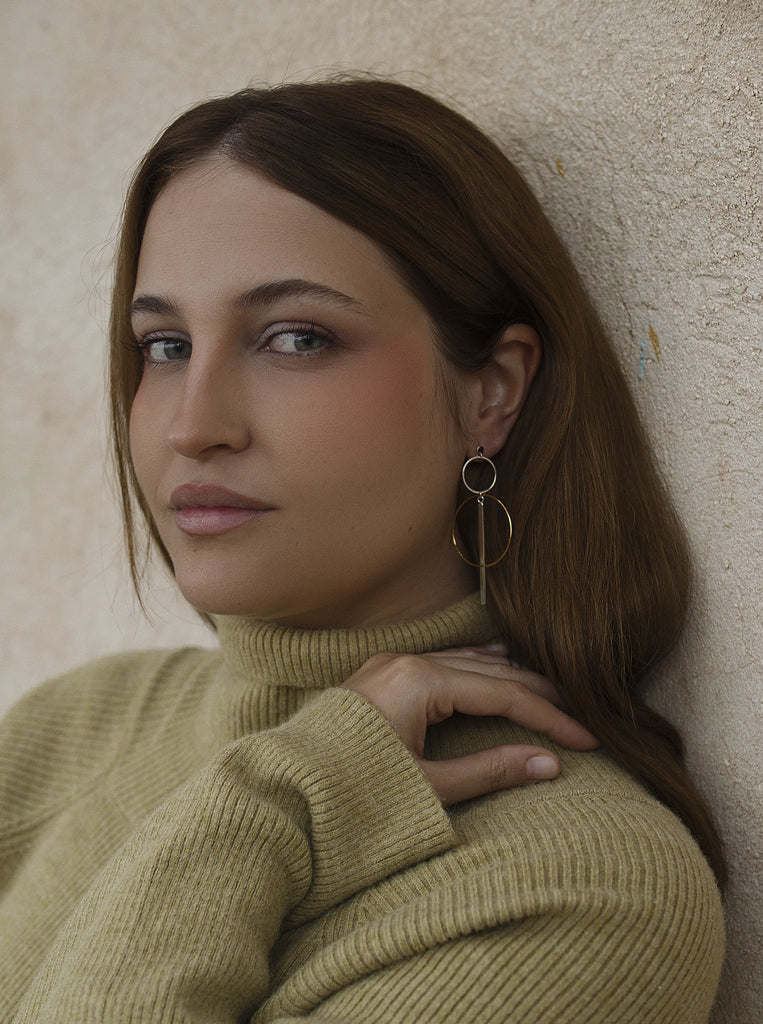 earrings silver circle earrings and lines in two tones