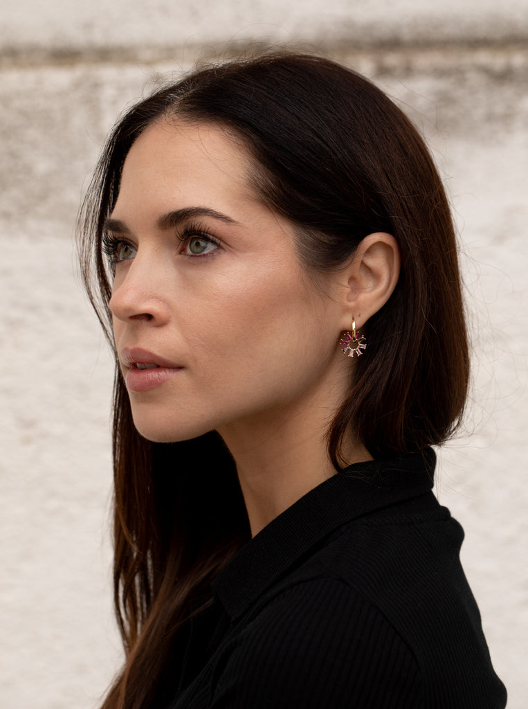 Pendientes de plata de piedras de colores en tonalidades rosas-LINEARGENT