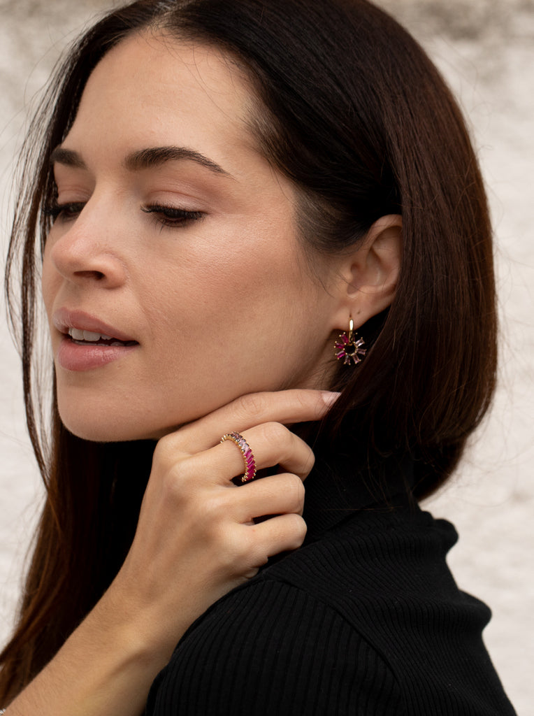 Pendientes de plata de piedras de colores en tonalidades rosas-LINEARGENT