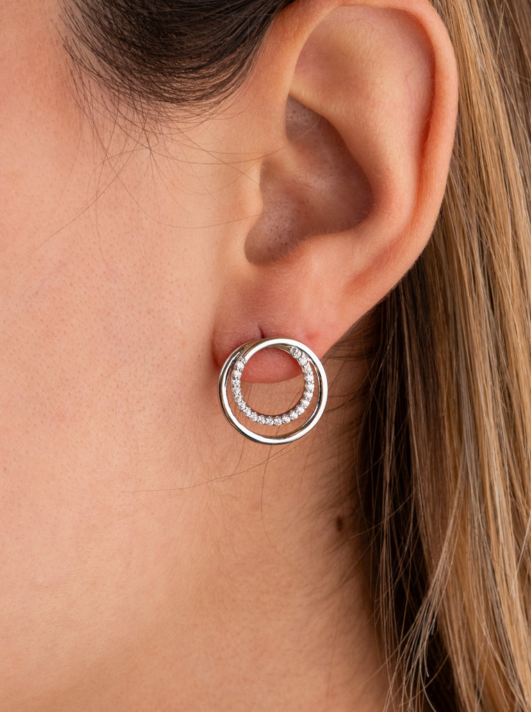 Pendientes de plata doble circulo movible con circonitas