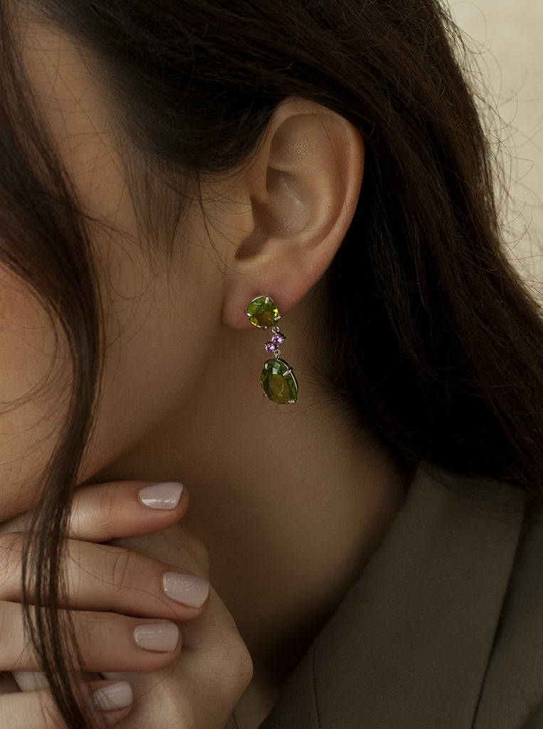 earrings silver stones de colours in tones verdes and zirconias