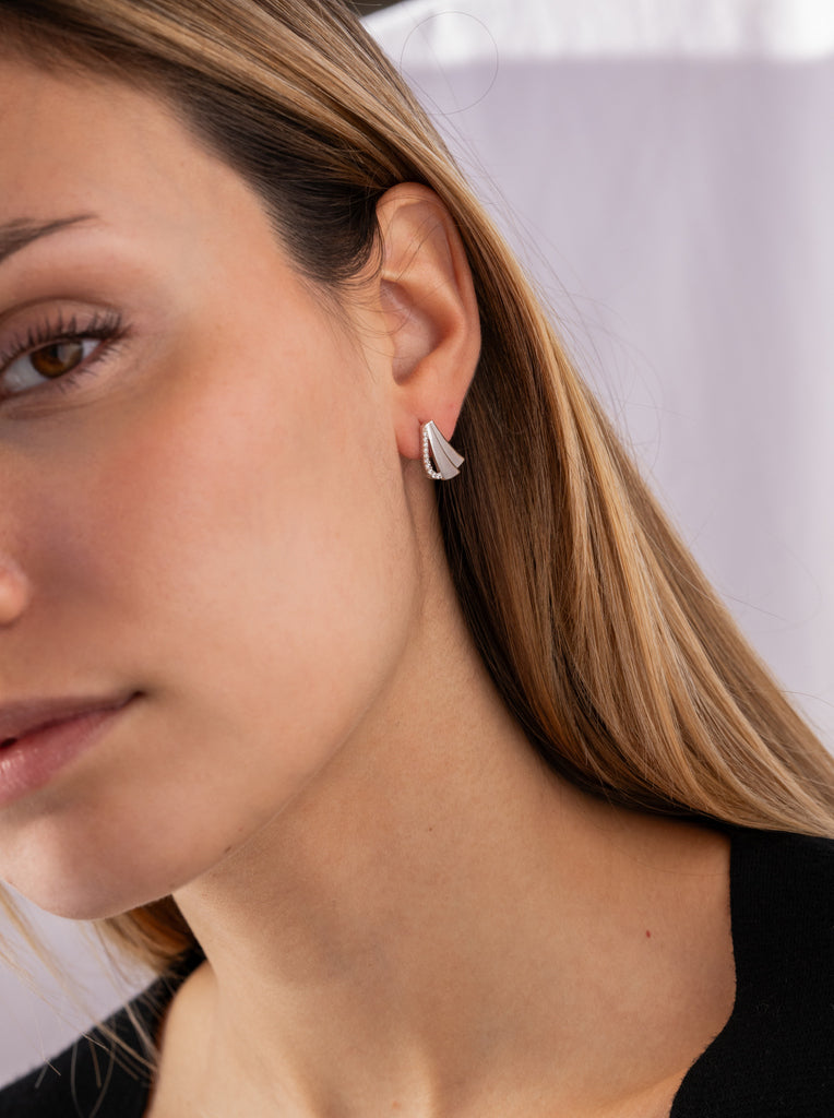 Pendientes de plata tipo abanico con circonitas-LINEARGENT