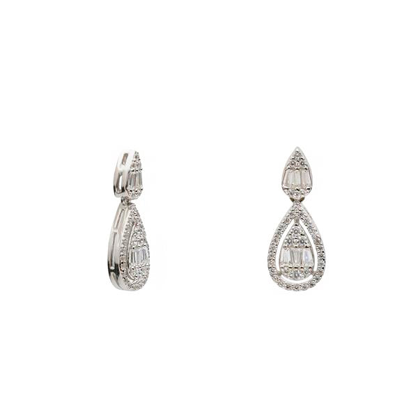 Pendientes doble de plata con circonitas en forma gota-LINEARGENT