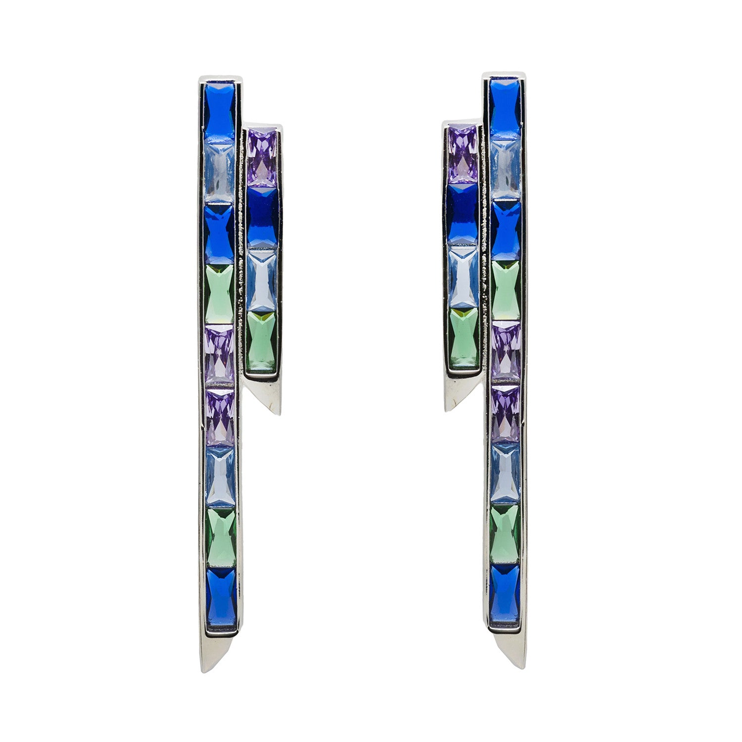 Earrings longs avec gemmes tonalité bleu style LINEARGENT
