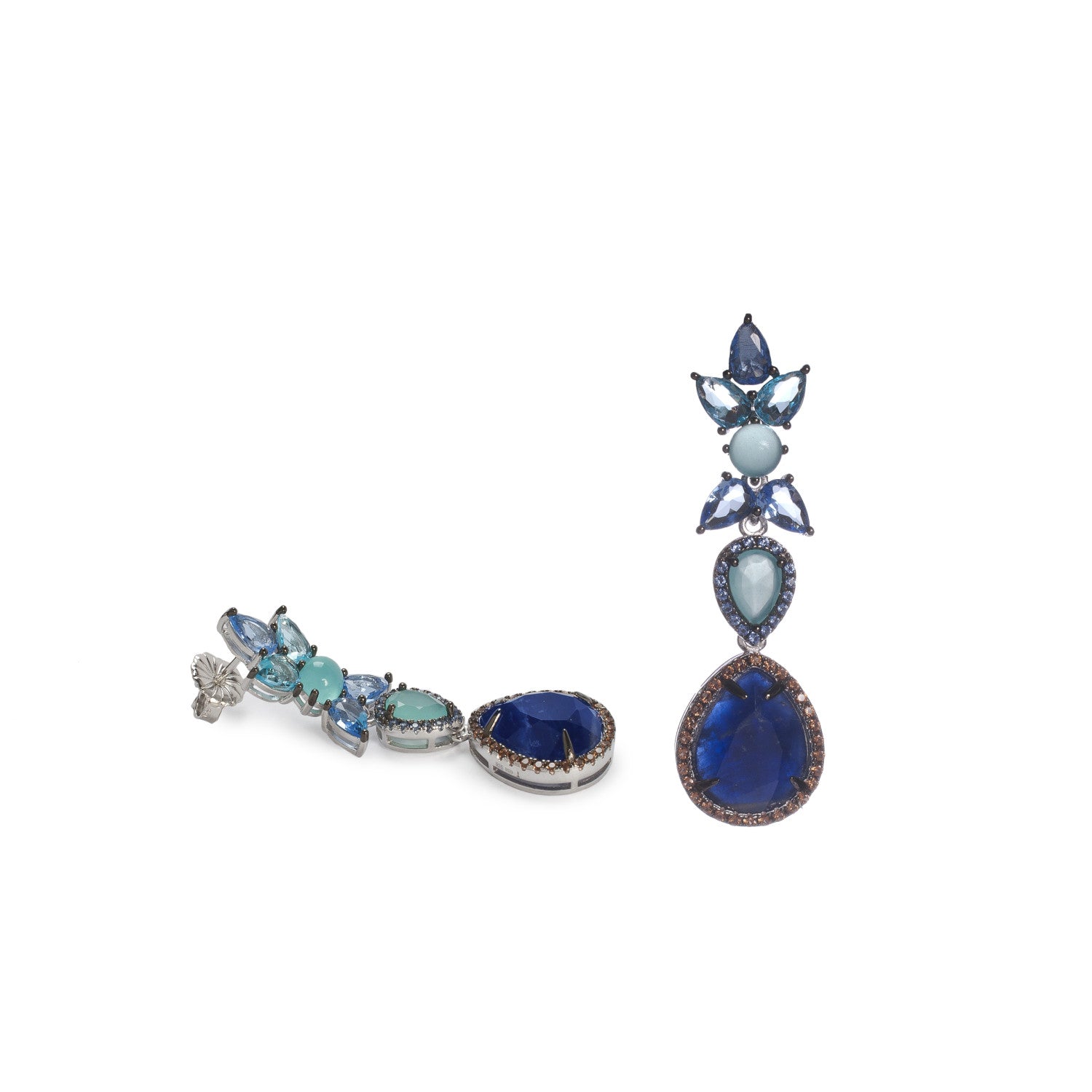 Pendientes largos con piedras en tonos azules-LINEARGENT